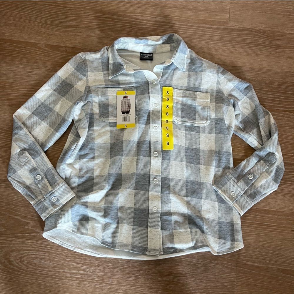 32 Degree Heat Flannel Plaid Shirt in light Blue and White